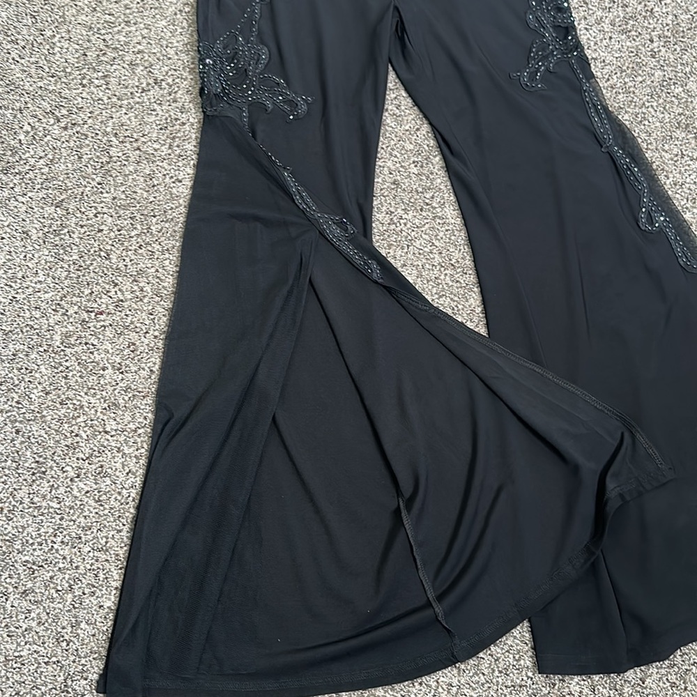 DARMASS black flares leg long high slits pants sequins detail SZ M goth Fariy - Picture 6 of 8